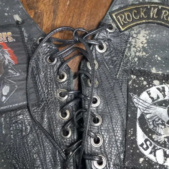 Custom rock n roll lynrd skynyrd Patches Leather Halter Vest Xsmall Small